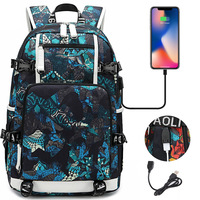 Sac à dos Oxford imprimé avec port USB, unisexe, grande capacité, pour adolescents et étudiants, idéal pour le voyage et le quotidien, en nylon, pour le dropshipping transfrontalier.