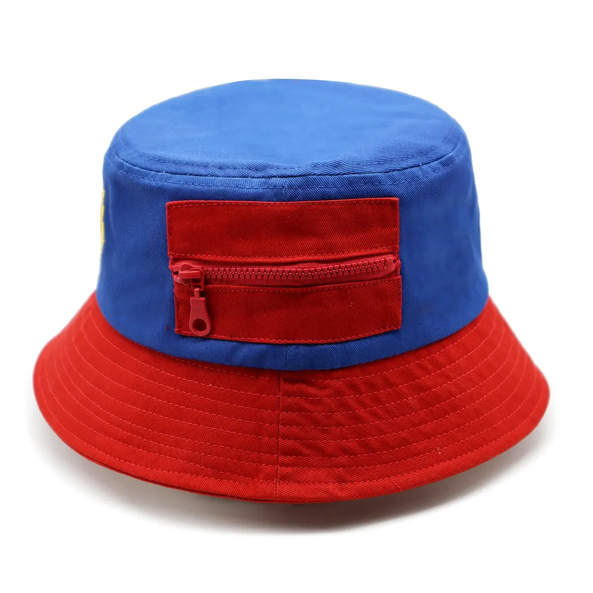 İki ton erkekler pamuk özel nakış logosu bob chapeau fermuarlı cebi toptan kova kapaklar şapkalar fermuarlı cebi ile büyük kafa