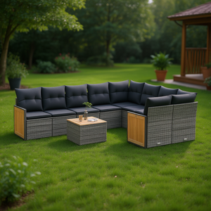Modular Grey Poly Rattan Garden <b>Sofa</b> <b>Set</b> Outdoor Furniture Contemporary Design High Density Foam Cushions - Product Image 2
