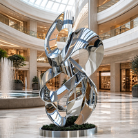 Sculpture abstraite moderne en forme de flamme, en acier inoxydable poli miroir, soudée, en forme de goutte d'eau et de anneau, pour jardin, personnalisable