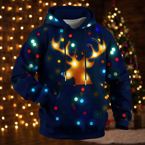 Sweat-shirt à capuche pour homme avec imprimé renne lumineux, coupe classique, tricoté, vêtements décontractés d'hiver - Product Image 5