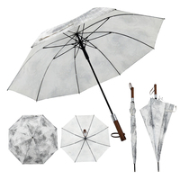 Parapluie droit coupe-vent 8K en pongé avec impression 3D en relief unique, structure entièrement en fibre de verre, poignée en bois et argentée, idéal pour les voyages
