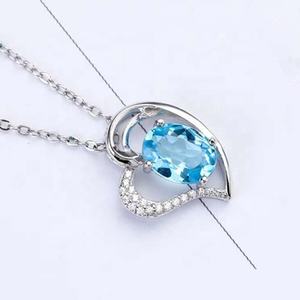 Romántico collar con colgante de topacio natural para mujer, en forma de corazón, Plata de Ley 925, chapado en oro blanco de 18k, 6x8mm - Product Image 3