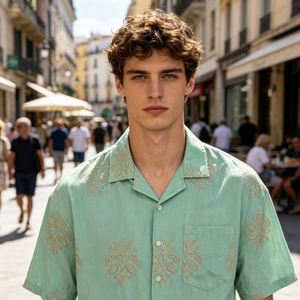 Chemises en tricot à fleurs pour hommes Lin/coton Respirant Séchage rapide Décontracté Été Manches courtes - Product Image 2