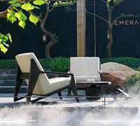 Canapé de jardin design nordique en aluminium et teck, résistant aux intempéries, pour cour, villa, jardin, hôtel