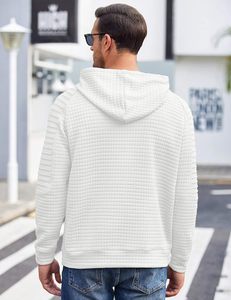 OMAIGA Sweat à capuche décontracté pour homme à manches longues avec cordon de serrage, tricot gaufré, poche kangourou, séchage rapide, 330g, 97% polyester, 3% élasthanne - Product Image 4