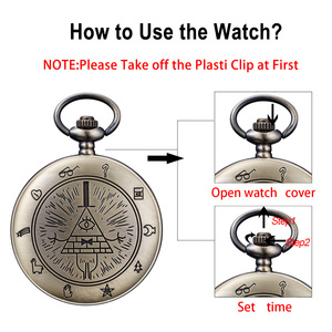 Montres de poche à quartz BOSHIYA avec chaîne, thème Gravity Falls Bill Cipher, montre de poche vintage en bronze/cadeau - Product Image 4