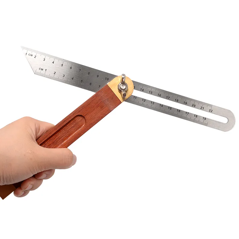 22cm Wooden Handle Adjustable Angle Ruler Gauge Protractor Stainless Steel Blade Sliding Bevel T Square for Woodworking