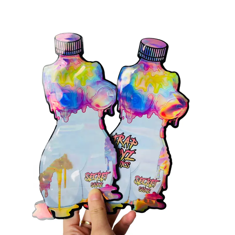 Creative Body special Shape Smell Proof flexible Holographic packaging Die Cut Edibles Candy premium tenco Mylar Bag 3.5g