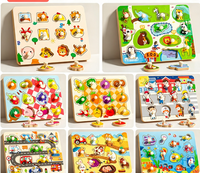 Montessori houten knoppenpuzzel kinderspeelgoed voor intelligentieontwikkeling fruit dieren groenten cognitie handgreepbord voor peuters