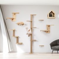 Table à sauter pour chat et support mural avec hamac à deux niveaux, tapis en sisal - Conception murale en bois