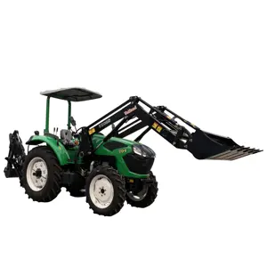 Top Quality 4WD 4x4 Compact Hydraulic Steering Agricultural Machinery Equipment 70hp With Front End Loader and Backhoe Tractors