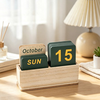 Boîte de rangement de bureau personnalisée en bois écologique avec calendrier perpétuel et date à bascule pour la décoration de la maison, du bureau et la planification des activités