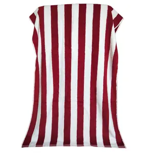 High quality low price cabana thick stripe beach towel white and red dyed yarn double side terry soft large big pool towels