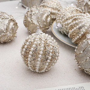 Hot Sale 8CM Luxurious Pearl Decor Xmas <b>Ball</b> Set <b>Glitter</b> Coated Foam Bauble Set Christmas Tree Hanging Ornament - Product Image 5