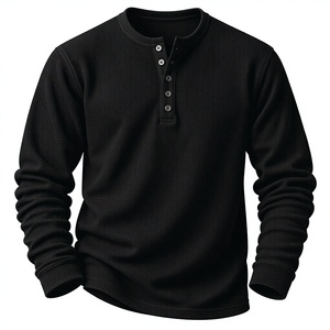 <b>Men's</b> White <b>Long</b> Sleeve Button Henley Hoodie Sweatshirt Knitted Cotton Casual Regular Fit Autumn Wear Waffle Anti-Wrinkle - Product Image 2