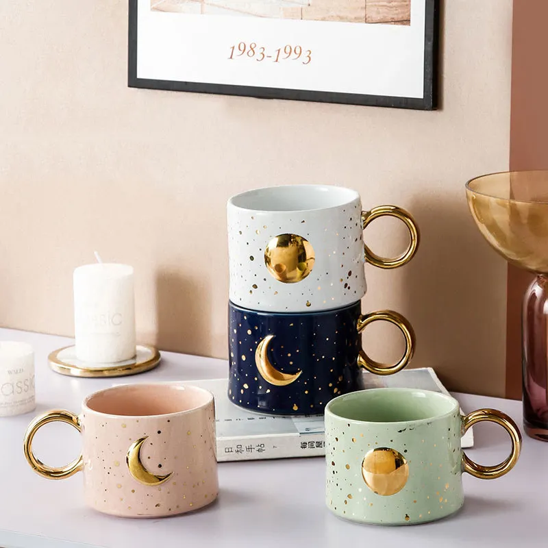 Tasse à café en céramique, Design créatif lune et soleil, livraison gratuite