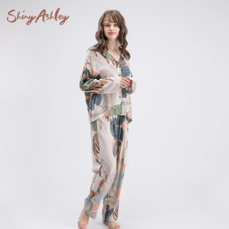 Shiny Ashley 100% VISCOSE Loungewear Satin Piyama Wanita Pakaian Tidur Desainer Piyama untuk Wanita Set