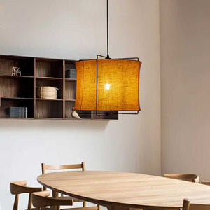 Lampe suspendue japonaise Wabi Sabi rectangulaire E27 avec abat-jour en lin noir pour restaurant, salon, chambre à coucher, style nordique - Product Image 3