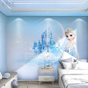 儿童房女孩卧室壁画卡通冰冻壁纸公主房装饰3d背景壁纸