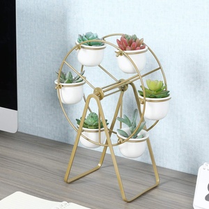 Support de plantes en <span class=keywords><strong>acier</strong></span> à grande roue, 6 Pots pour plantes succulentes-blanc, ornement moderne en céramique pour jardinière de fleurs en or à l'intérieur - Product Image 6