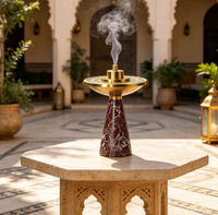 Brûleur à Bakhoor en marbre rouge de luxe avec couvercle en laiton, brûleur à encens Oud arabe traditionnel, pour la décoration aromatique de la maison pendant le Ramadan