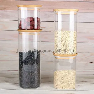 高品质方形大号玻璃罐/硼硅酸盐玻璃食品容器，带竹盖