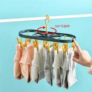 ราวตากผ้าพลาสติกอเนกประสงค์พร้อมคลิปหนีบ 12 อันสำหรับถุงเท้าชุดชั้นในใช้ในห้องน้ำชนิดตะขอรูปทรงสี่เหลี่ยมผืนผ้า - Product Image 2