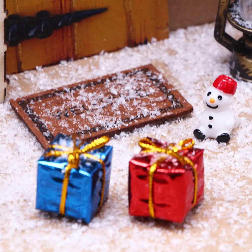Деревянные поделки дома миниатюрные рождественские украшения снеговик миниатюрная световая сцена кукольный дом Миниатюрный