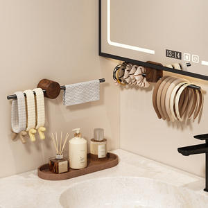 Porte-serviettes en bois de noyer, 2 barres, support de rangement auto-adhésif pour salle de bain, étagère de cuisine, 40, 50, 60 cm - Product Image 3