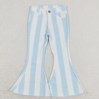 Pantalon en jean pour bébé fille style occidental, à rayures colorées et coupe cloche, vente en gros