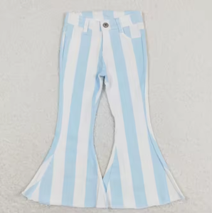 ขายส่งกางเกงยีนส์เด็กผู้หญิงสไตล์ตะวันตกสำหรับฤดูใบไม้ผลิ กางเกงขาบานลายทางหลากสี - Product Image 4