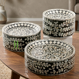 Hot Product High Quality Eco-Friendly Mother of Pearl Inlay <b>Cake</b> Stand Decorative Round MOP Tray Ramanda Holiday <b>Mold</b> HNH Craft - Product Image 1