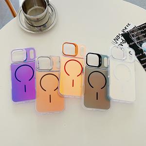 Роскошный прозрачный акриловый чехол для мобильных телефонов Хамелеон для iPhone 17 Pro Max прозрачный Магнитный чехол для телефона с металлической подставкой для камеры - Product Image 1