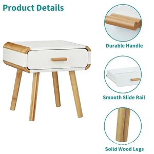 Wooden bedside table with <b>drawer</b> <b>slides</b>, Scandinavian minimalist style, solid wood legs, economical bedside cabinet, bedroom - Product Image 5