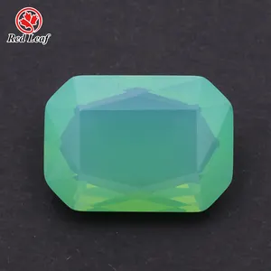 Redleaf Jewelry Loose Glass Gemstone Rectangle Shape Green Opal Glass Stone Artificial Glass Gems for wholesale
