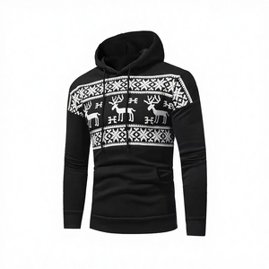 <b>Christmas</b> Apparel Men's Vintage Lined 100% Cotton Hooded Sweatshirt Long Sleeve Soft Custom Logo Solid Knitted Pullover Hoodie - Product Image 3
