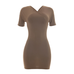 Viviblook C26DS155 Vestido Casual de Verano para Mujer, Manga Corta, Nuevo, Color Sólido, Cuello en V, Mini Vestido Ajustado - Product Image 6