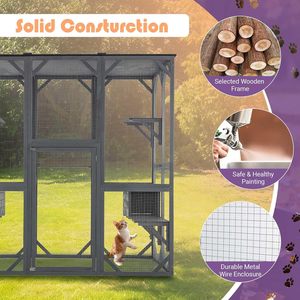 Mehrstöckiges <span class=keywords><strong>Outdoor</strong></span>-Katzengehege mit Sprungplattformen, Katzenhaus, Fenster-Spielplatz, UV-beständiges Asphaltdach, Wetterfest - Product Image 4