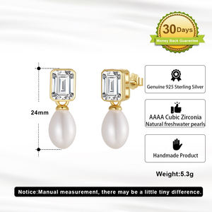 GPE64 RINNTIN 2023 ayar gümüş 925 inciler CZ Dangle damızlık küpe tatlısu kültürlü hakiki inci damla küpe kadınlar için - Product Image 2