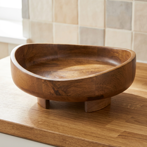 Cuencos Decorativos de Madera de Acacia para Servir Frutas, Base con Pedestal, Decoración de Mesa, Estilo Vintage, Ecológicos, Hechos a Mano, Pulidos - Product Image 1