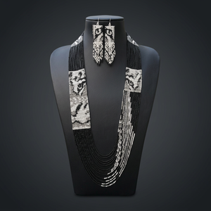 Cuentas de Piedra Rectangulares en Combinación de Blanco y Negro, Conjunto de Collar Clásico de Diseño - Product Image 2