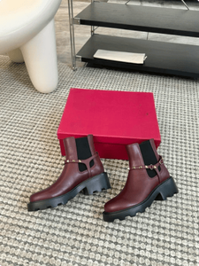 Bottines Chelsea en peau de mouton à enfiler, imperméables, antidérapantes, semelle épaisse en caoutchouc, détails brodés, talon carré, style Valentino - Product Image 2