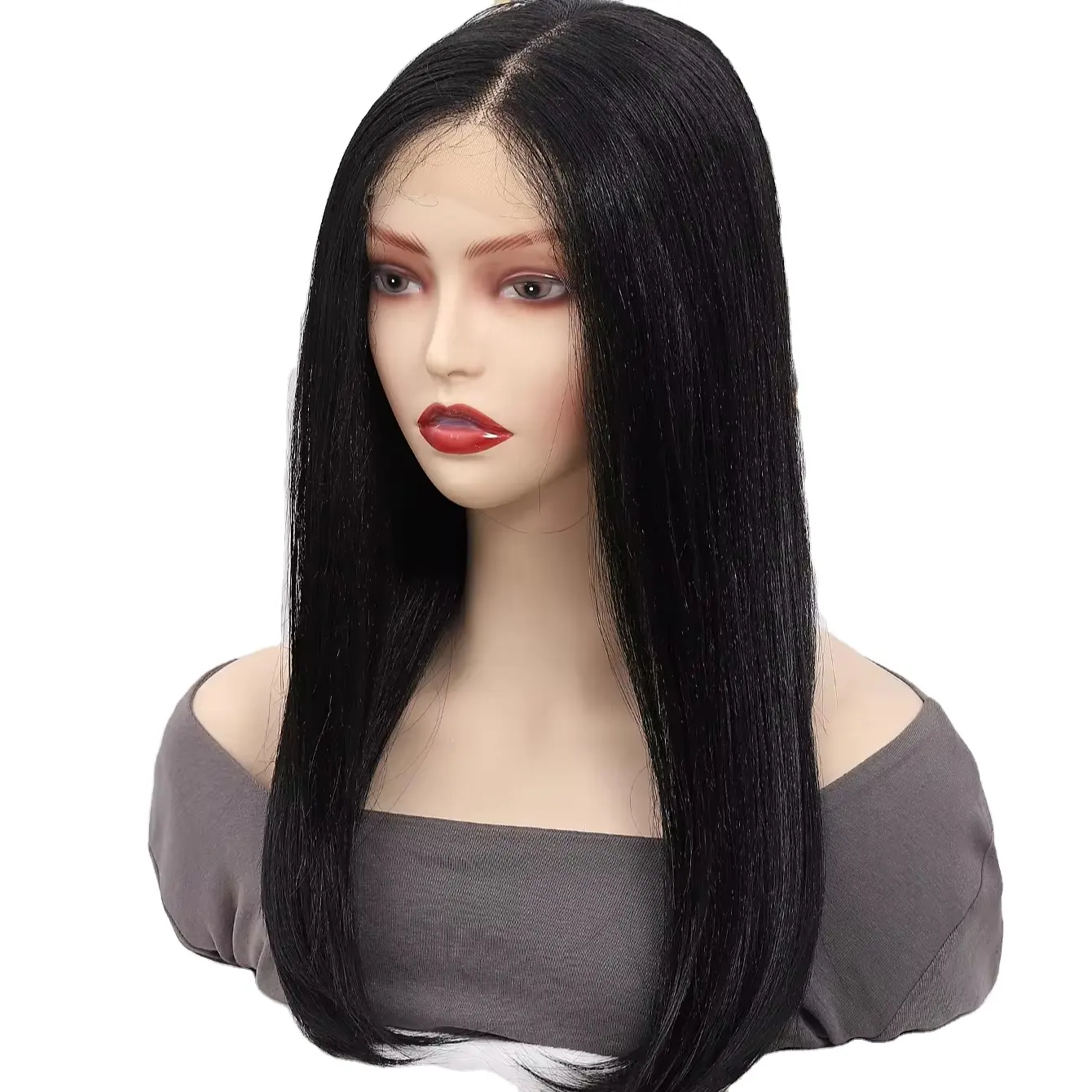 Nuevo encaje largo negro Internet celebridad película onda micro cabello liso cabello período vestido alto nivel de apariencia damas transfronterizo