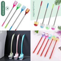 Brosse de toilette à poils souples double face en plastique épais à long manche pour nettoyer les coins et les lacunes dans les salles de bain et les toilettes