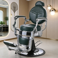 Fauteuil de barbier inclinable classique à cadre vert foncé pour salon de coiffure, mobilier antique, équipement personnalisable Meitao