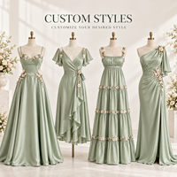Robe longue personnalisée pour femme en satin, avec corsage froncé, appliques florales, bretelles spaghetti, taille ajustée, coupe trapèze, robe de soirée formelle
