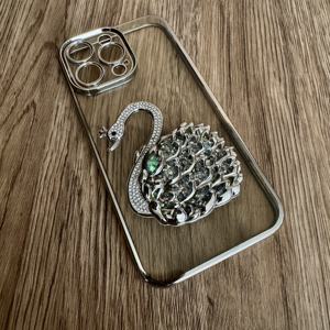 Étuis de téléphone portable de luxe en galvanoplastie transparente à paillettes Quicksand Swan pour étuis iPhone 15 Pro Max - Product Image 5