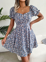 Nouvelle Robe Longue Vintage à Manches Courtes et Imprimé Floral Élastique pour Femme – Collection Été – Vêtements Vestidos