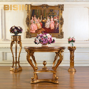 Table <span class=keywords><strong>console</strong></span> en résine dorée européenne avec base <span class=keywords><strong>baroque</strong></span> sculptée à la main et plateau incrusté, centre de table de luxe pour hall d'entrée de villa ou de manoir - Product Image 6